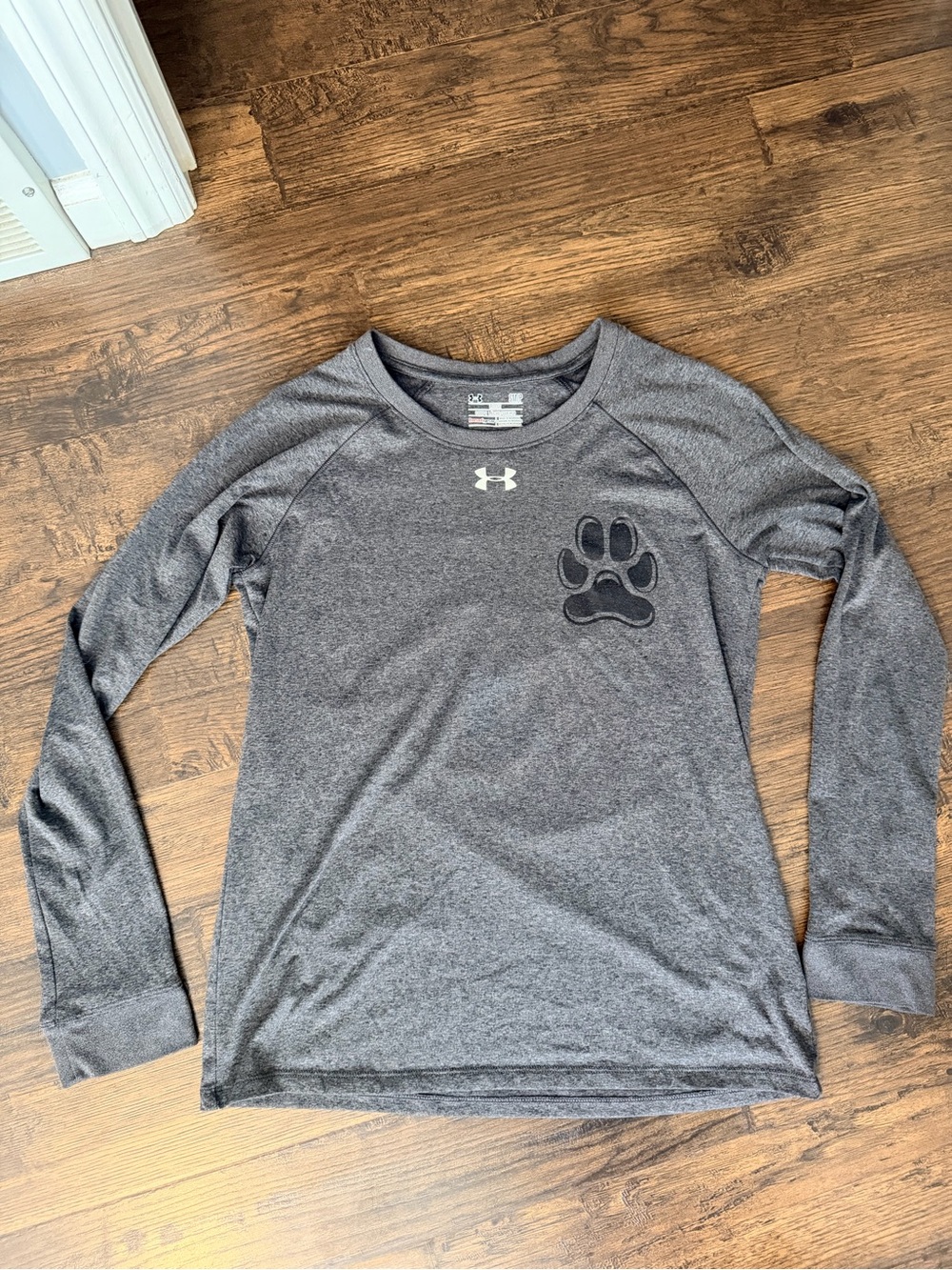 Under Armour Gray Heather Long Sleeve Tech Tee with Paw Graphic